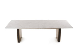 VIG Furniture Auer White Marble Dining Table With Gold Double Pedestal Base — Rectangular 102" Luxe Centerpiece VGGM-DT-VALDERA-DT