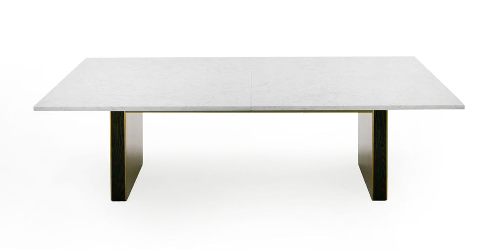 VIG Furniture Auer White Marble Dining Table With Gold Double Pedestal Base — Rectangular 102" Luxe Centerpiece VGGM-DT-VALDERA-DT