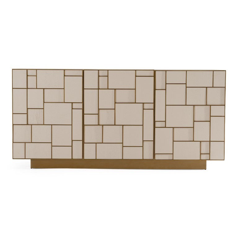 VIG Furniture Auer Cream Ash Mid-Century Buffet With Brushed Gold Accents, Ample Storage, Adjustable Shelves, Ready-To-Use VGGMW-1603A-CRM