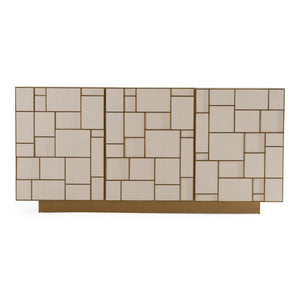 VIG Furniture Auer Cream Ash Mid-Century Buffet With Brushed Gold Accents, Ample Storage, Adjustable Shelves, Ready-To-Use VGGMW-1603A-CRM