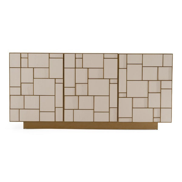 VIG Furniture Auer Cream Ash Mid-Century Buffet With Brushed Gold Accents, Ample Storage, Adjustable Shelves, Ready-To-Use VGGMW-1603A-CRM