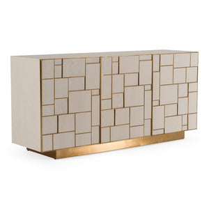 VIG Furniture Auer Cream Ash Mid-Century Buffet With Brushed Gold Accents, Ample Storage, Adjustable Shelves, Ready-To-Use VGGMW-1603A-CRM