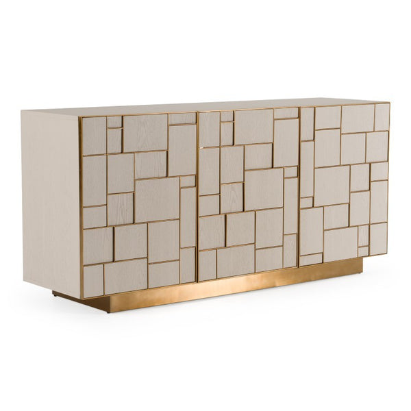 VIG Furniture Auer Cream Ash Mid-Century Buffet With Brushed Gold Accents, Ample Storage, Adjustable Shelves, Ready-To-Use VGGMW-1603A-CRM