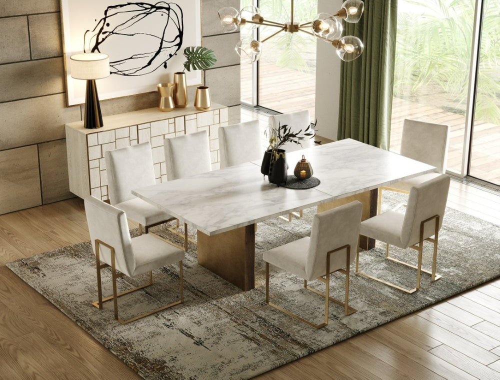 VIG Furniture Auer Cream Ash Mid-Century Buffet With Brushed Gold Accents, Ample Storage, Adjustable Shelves, Ready-To-Use VGGMW-1603A-CRM