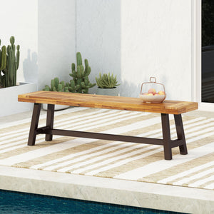 English Elm Dark Acacia Slatted Dining Bench Handcrafted with Iron Frame for Farmhouse Spaces 54562.00MP1