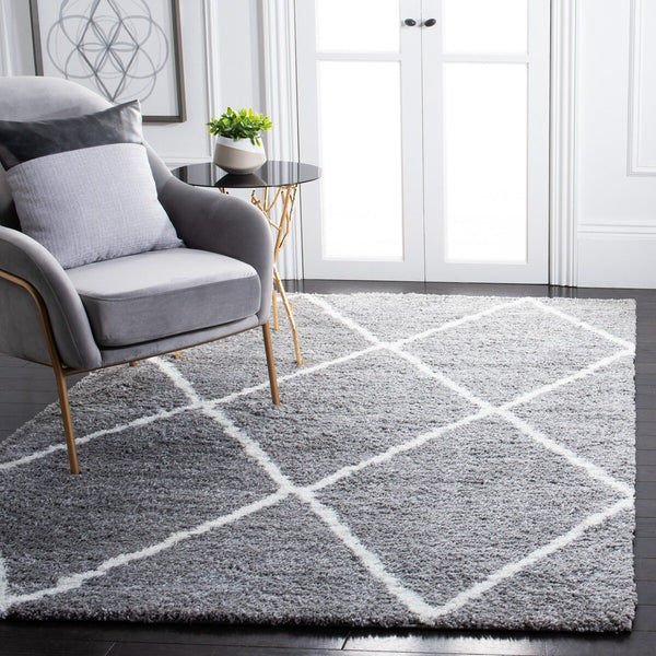 Safavieh August500 Power Loomed Shag Rug Light Grey / Ivory AUG531F-4