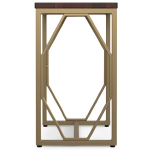 English Elm Selma Mango Wood Accent Table with Gold Metal Frame, Handcrafted Diamond-Base End Table 23.5" H Dark Brown B136P158989