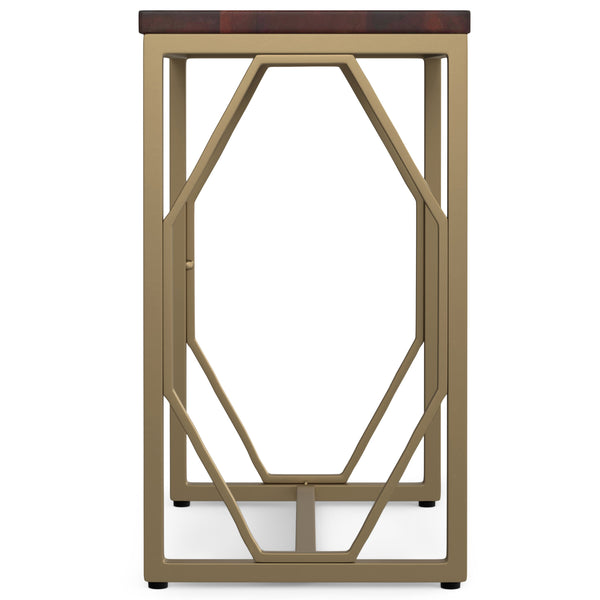 English Elm Selma Mango Wood Accent Table with Gold Metal Frame, Handcrafted Diamond-Base End Table 23.5" H Dark Brown B136P158989