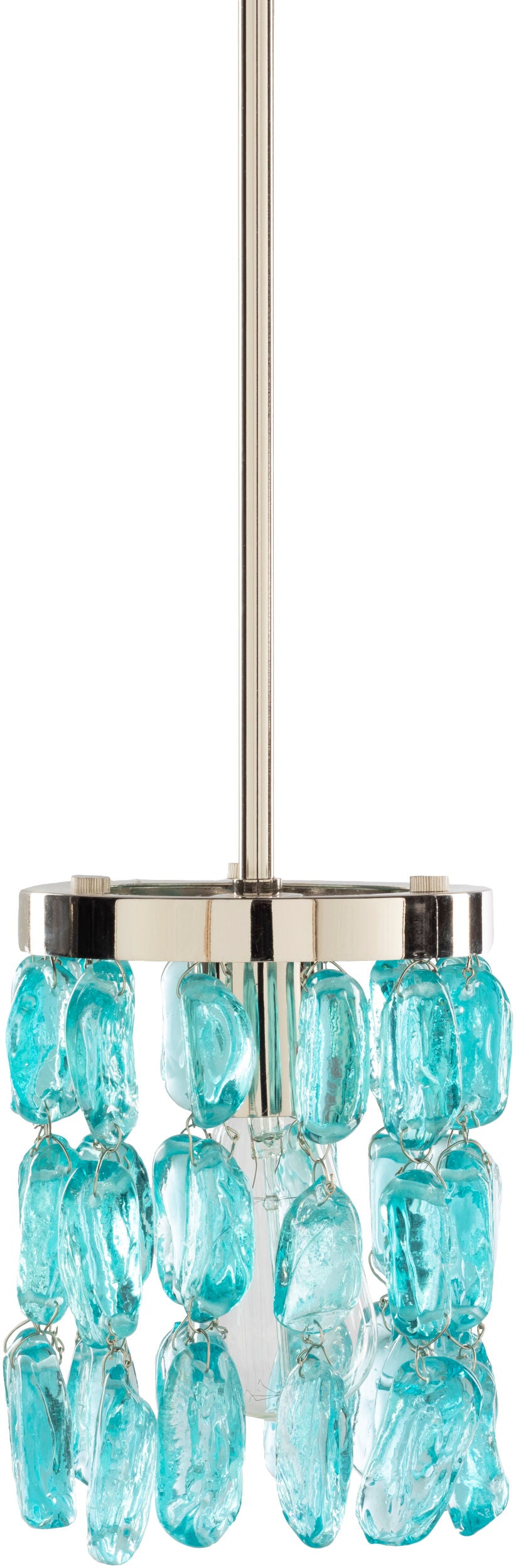 Surya Aurelia Pendant Light – Modern 6"L X 6"W X 9"H Glass & Metal Design For Stylish Home Decor Upgrade Fixture, Teal Glass,Iron Aul-002