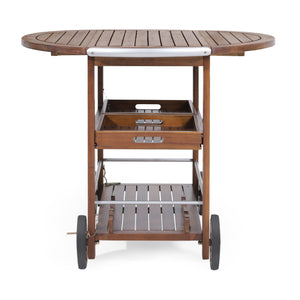 English Elm Christopher Knight Home® - BAR Tillary Outdoor Acacia Wood Drop-Leaf Bar Cart with Wine Rack, Drawers & Aluminum Wheels, Oak 60987.00