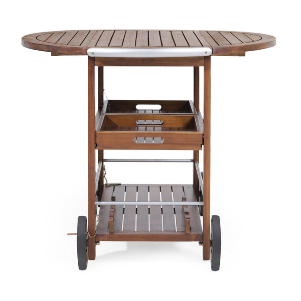 English Elm Christopher Knight Home® - BAR Tillary Outdoor Acacia Wood Drop-Leaf Bar Cart with Wine Rack, Drawers & Aluminum Wheels, Oak 60987.00