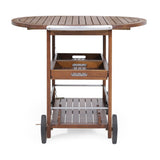 Christopher Knight Home® - Noble House - Tillary Outdoor Dark Oak Acacia Wood Bar Cart with Shiny Powder Coated Aluminum Accents