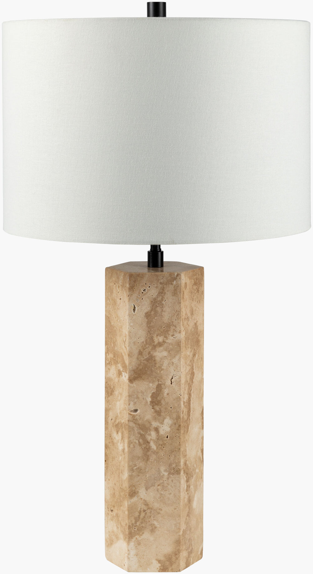 Surya Aurembra Industrial Rustic 28" Accent Table Lamp - Stylish Travertine Body & Warm Light Diffusion Body, Amber Travertine,Iron,Linen,Polyester,Iron Aum-002
