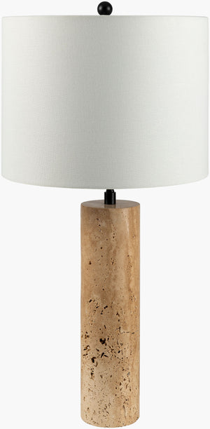 Surya Aurembra Industrial Rustic 28" Accent Table Lamp - Stylish Travertine Body & Warm Light Diffusion Body, Amber Travertine,Iron,Linen,Polyester,Iron Aum-003