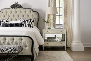 Hooker Furniture Sanctuary Gemme Two Drawer Nightstand With Eglomise Back, Cedar & Felt Liners, Built-In Power (Platinum) 5875-90015-95