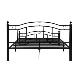 English Elm Queen Iron Platform Bed Camelback Headboard Geometric Finial Posts Victorian Loft Style Black 63298.00FBLK-Q