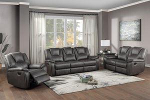 English Elm Steve Silver - Katrine 3-Piece Living Room Set with Faux-Leather Baseball Stitching, Padded Headrests & Recline Charcoal B081S00284