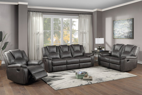 English Elm Steve Silver - Katrine 3-Piece Living Room Set with Faux-Leather Baseball Stitching, Padded Headrests & Recline Charcoal B081S00284