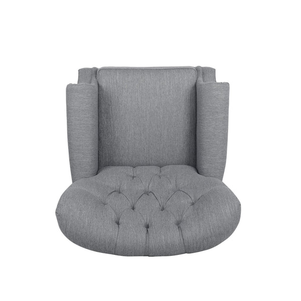 English Elm Christopher Knight Home® - Button Button Tufted Heavy Duty Manual Push-Back Recliner Chair with Nailhead Accents and Comfort Backrest Grey 71976.00GRY