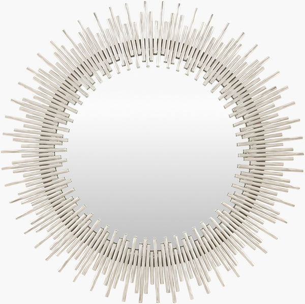 Surya Auriga Mid-century Modern 38” Accent Mirror - Elegant Wall Decor For Living Room & Hallway Style Frame, Metallic ,Nickel Iron Auri001-3838