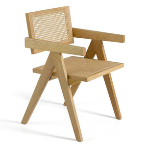 VIG Furniture Aurora Handwoven Rattan Dining Arm Chair With Solid Ash Frame — Modern-Retro Comfort & Durability VGCS-ACH-21026