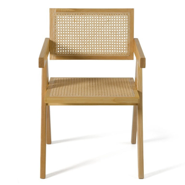 VIG Furniture Aurora Handwoven Rattan Dining Arm Chair With Solid Ash Frame — Modern-Retro Comfort & Durability VGCS-ACH-21026