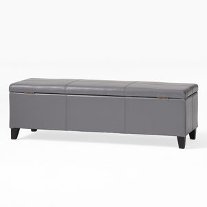 English Elm Glouster Bench Style Pu Leather Storage Ottoman with Soft Close Lid for Bedroom Grey 57742.00GRY