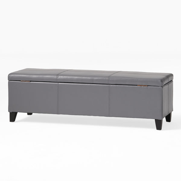 English Elm Glouster Bench Style Pu Leather Storage Ottoman with Soft Close Lid for Bedroom Grey 57742.00GRY