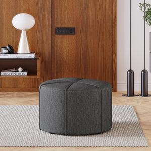 English Elm Ottoman Round Drum Tufted Footrest Neutral Fabric for Modern Living Rooms 71829.00CHAR