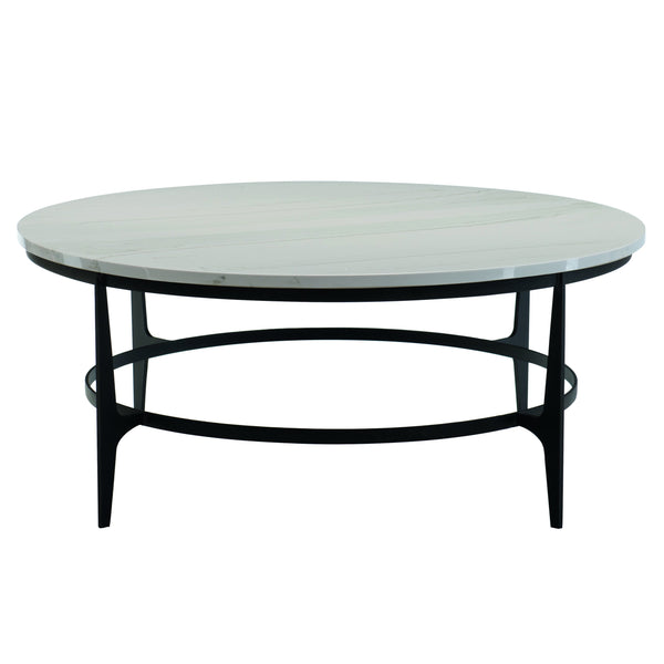 Bernhardt Bernhardt Avondale Round Cocktail Table With Faux Marble Top On Blackened Steel Sculptural Base 470015