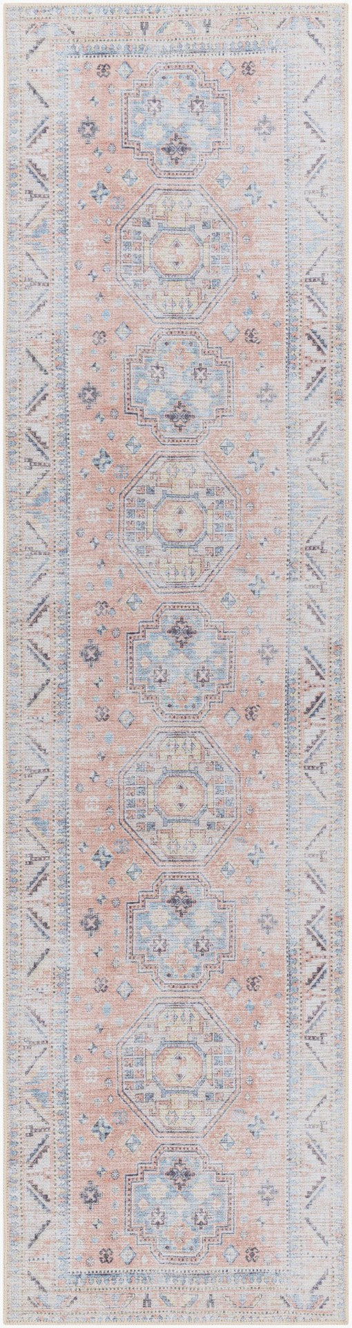 Livabliss Antiquity Flatweave Chenille Runner Rug Ornamental Traditional Pattern for Hallways Peach, Pale Blu 2'7" x 12' AUY2306-2712