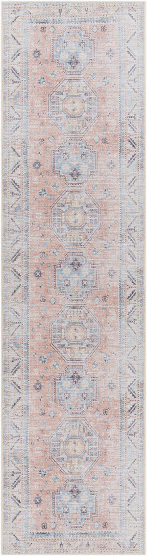 Livabliss Antiquity Flatweave Chenille Runner Rug Ornamental Traditional Pattern for Hallways Peach, Pale Blu 2'7" x 12' AUY2306-2712
