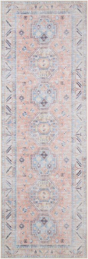 Livabliss Antiquity Flatweave Chenille Runner Rug Ornamental Traditional Pattern for Hallways Peach, Pale Blu 2'7" x 7'3" AUY2306-2773