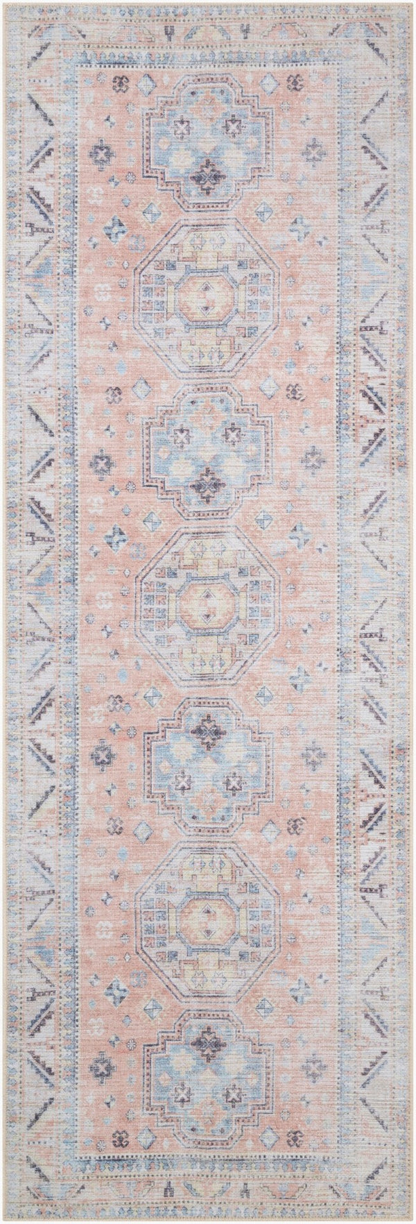 Livabliss Antiquity Flatweave Chenille Runner Rug Ornamental Traditional Pattern for Hallways Peach, Pale Blu 2'7" x 7'3" AUY2306-2773