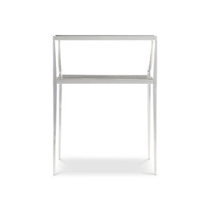 Bernhardt Bernhardt Cornelia Bi-Level Glass Side Table With Nebbia Wood Shelf Brushed Stainless Steel Legs 331121