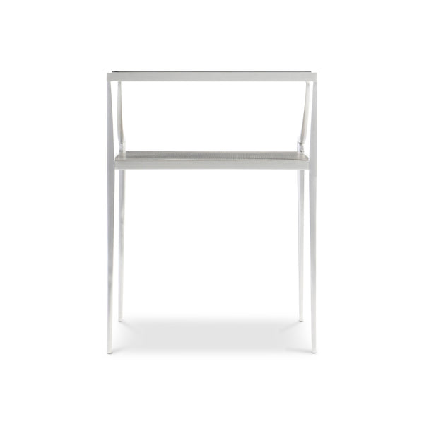 Bernhardt Bernhardt Cornelia Bi-Level Glass Side Table With Nebbia Wood Shelf Brushed Stainless Steel Legs 331121