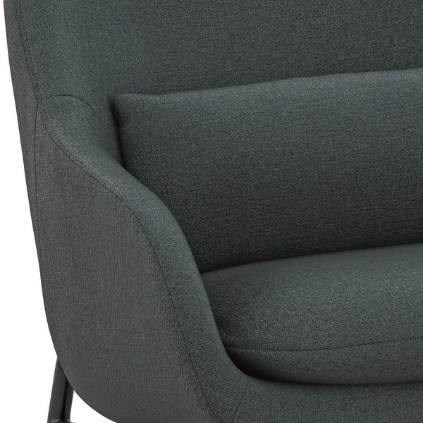 English Elm Elmont Mid-Century Accent Chair in Steel Grey Upholstery with Lumbar Pillow & Black Metal Base, Cushioned Comfort B136P158614