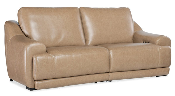 Hooker Furniture Wayward Power Sofa By Hooker Furniture Upholstery — Latte Semi-Aniline Leather, Power Recline & Headrests Brown SS650-PH3-070