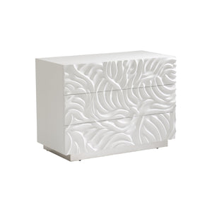 Bernhardt Bernhardt Alia Nightstand With Carved Resin Fronts, White Plaster Finish, Soft-Close Drawers & Ss Base 316234