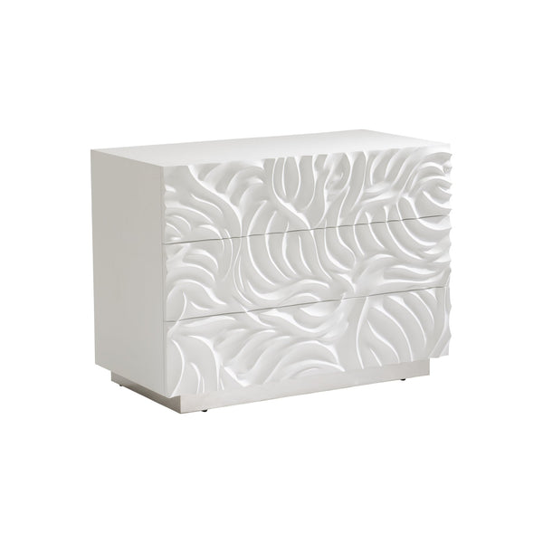 Bernhardt Bernhardt Alia Nightstand With Carved Resin Fronts, White Plaster Finish, Soft-Close Drawers & Ss Base 316234