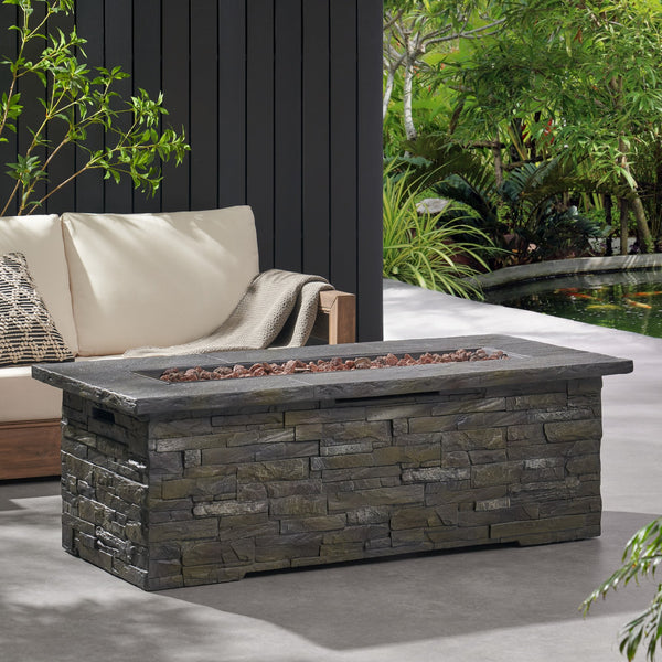 English Elm 56" Rectangular Mgo Propane Fire Pit with Faux Stone Finish for Patio Entertaining 63666.00-50K