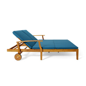 English Elm Christopher Knight Home® - Perla Double Chaise Lounge - Stylish Acacia Wood Seating With Plush Cushions For Ultimate Comfort 63357.00BLU