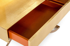 VIG Furniture Aversa Gold Crocodile Console & Ornate Mirror Set — Hollywood-Glam Veneer, Rose-Gold Base, Lined Drawers VGUNCK423-120-GOLD