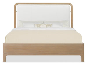 Hooker Furniture Banyon Modern King Panel Bed With Leather-Trim Headboard, White Oak Desert Finish, Sturdy Craftsmanship Beige 6081-90366-82