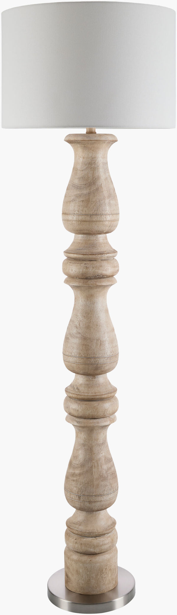 Surya Alvimare 66" Elegant Accent Floor Lamp With Resin Body & Linen Shade For Timeless Home Decor Body, Brown,Base, Metallic ,Nickel,Shade, White,Finial, Brown,Harp, Metallic ,Nickel,Cord, Translucent Resin,Iron,Linen,Polyester,Resin Avm-002