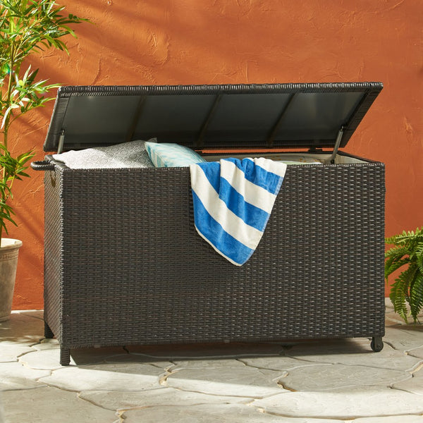 English Elm Blake Outdoor Wicker Storage Box with Wheels for Patio Cushions and Garden Gear 54153.00BRN