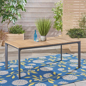 English Elm Christopher Knight Home® - WESTCOTT Eucalyptus Wood Top Dining Table with Grey Aluminum Frame Seats 6 Modern Outdoor Classic 62757.00GRY