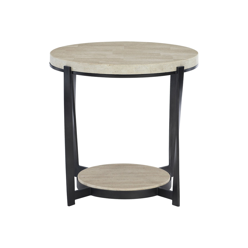 Bernhardt Bernhardt Round Berkshire Side Table With Laminated Stone Tops, Twisted Pewter Steel Legs, 27" 405125