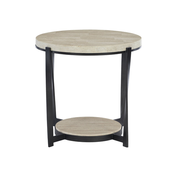 Bernhardt Bernhardt Round Berkshire Side Table With Laminated Stone Tops, Twisted Pewter Steel Legs, 27" 405125