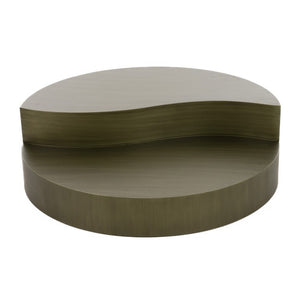 VIG Furniture Avocet Round Grey-Brass Coffee Table — Modern Industrial, Tiered Storage Surfaces, Sturdy Iron Frame, 43" Diameter VGODLZ-240C-CT